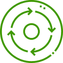 four green arrows going around in a circle, surrounded by a solid green circle.